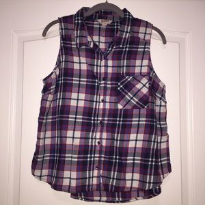 Sleeveless Button Up Flannel Shirt